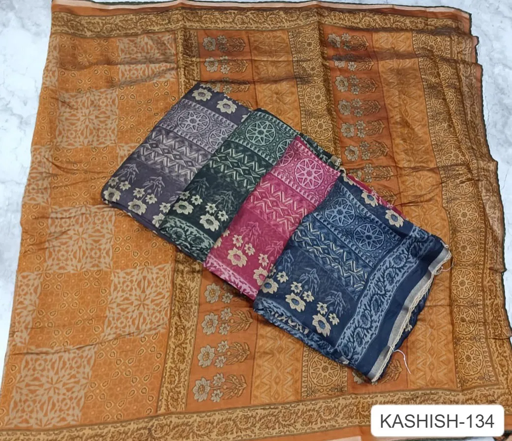 Kashish 134 By Kalpatru Ajrakh Muslin Printed Sarees Wholesale Market In Surat